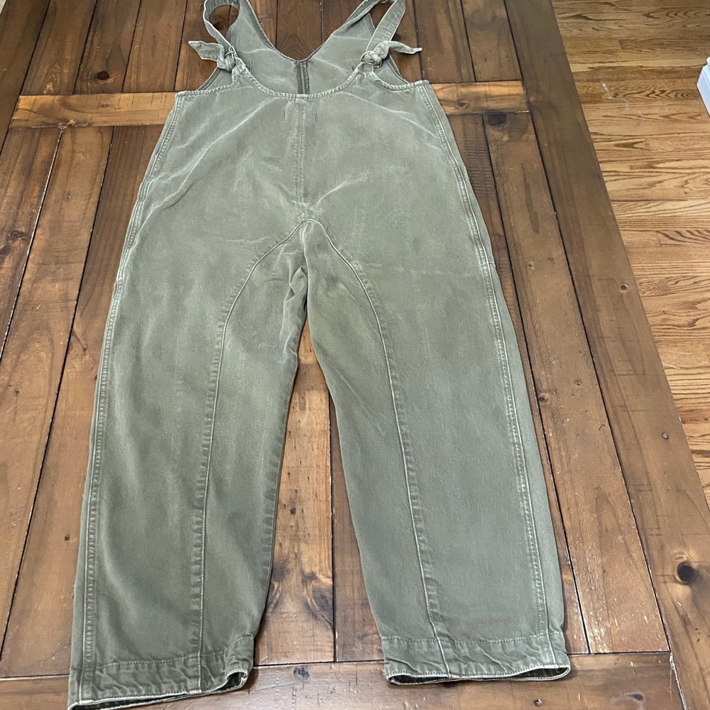 We The Free Free People Green Tie Shoulder Distressed Wide Leg Overalls Small